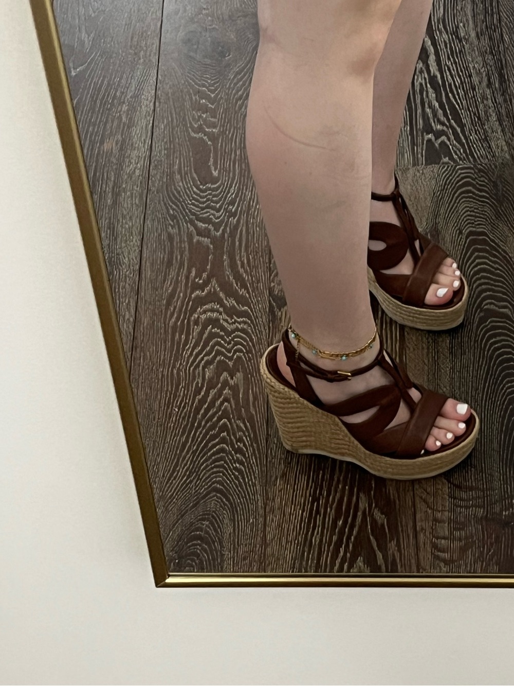 Yves Saint Laurent Brown Leather Espadrille Wedge Sandals